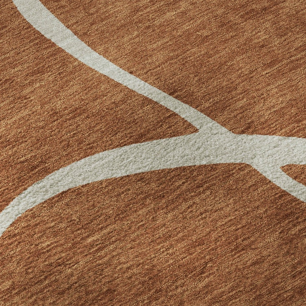 HomeRoots 8' Rust and Beige Abstract Round Rug - Washable, UV Protected, Durable for High-Traffic Areas! 678667