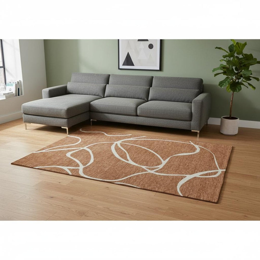 HomeRoots 8' X 10' Rust and Beige Abstract Area Rug – Durable, Washable, UV-Resistant for Family-Friendly Spaces 678668