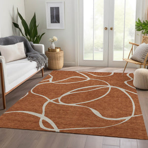 HomeRoots 8' X 10' Rust and Beige Abstract Area Rug – Durable, Washable, UV-Resistant for Family-Friendly Spaces 678668