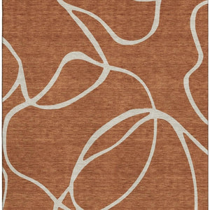 HomeRoots 10' X 14' Washable Abstract Area Rug in Rust & Beige - UV Protection, Stain-Resistant for Homes 678670