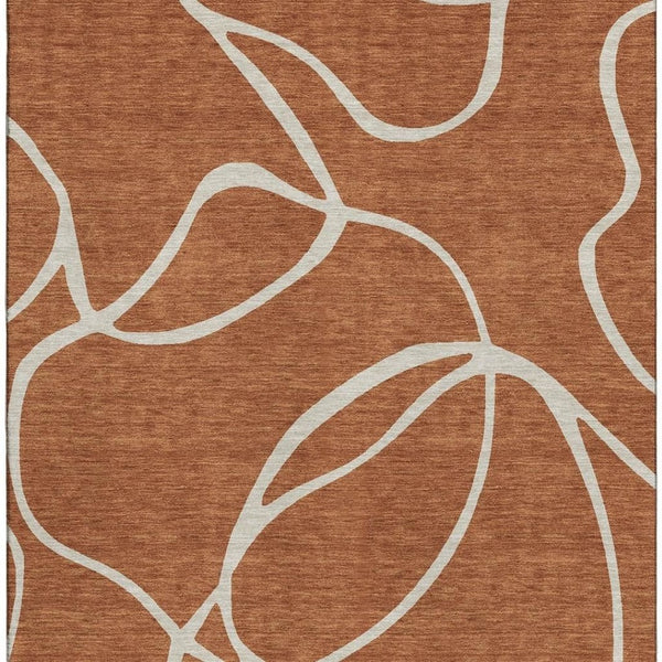 HomeRoots 10' X 14' Washable Abstract Area Rug in Rust & Beige - UV Protection, Stain-Resistant for Homes 678670