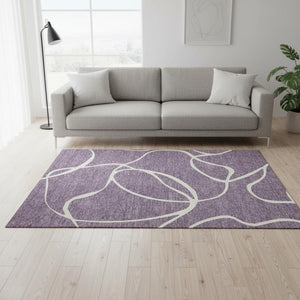 HomeRoots 5' X 8' Vibrant Purple and Ivory Abstract Area Rug - Soft, Washable, UV-Protected, Family-Friendly Design 678672