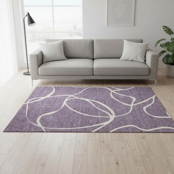 HomeRoots 5' X 8' Vibrant Purple and Ivory Abstract Area Rug - Soft, Washable, UV-Protected, Family-Friendly Design 678672