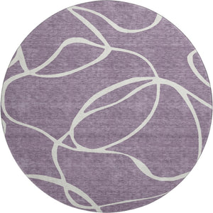 HomeRoots 8' Purple and Ivory Abstract Washable Round Rug - Durable, UV-Protected, Perfect for High-Traffic Areas 678673