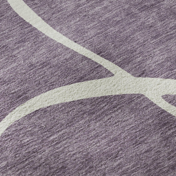 HomeRoots 8' Purple and Ivory Abstract Washable Round Rug - Durable, UV-Protected, Perfect for High-Traffic Areas 678673