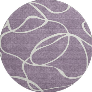 HomeRoots 8' Purple and Ivory Abstract Washable Round Rug - Durable, UV-Protected, Perfect for High-Traffic Areas 678673