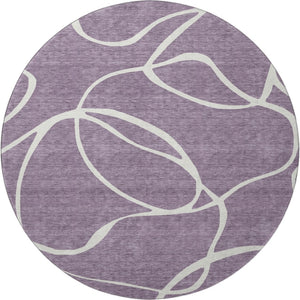 HomeRoots 8' Purple and Ivory Abstract Washable Round Rug - Durable, UV-Protected, Perfect for High-Traffic Areas 678673