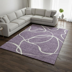 HomeRoots 8' X 10' Vibrant Purple and Ivory Abstract Area Rug - Washable, UV Protected, Perfect for Busy Homes! 678674