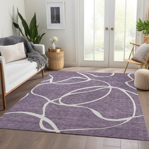 HomeRoots 9' X 12' Purple and Ivory Abstract Area Rug - Washable, UV-Protected, Durable for High-Traffic Spaces 678675