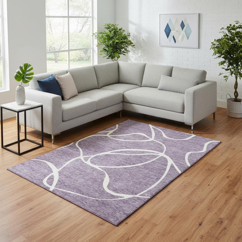 HomeRoots 10' X 14' Purple and Ivory Abstract Area Rug – Durable, Stain-Resistant, UV Protected for Modern Spaces 678676