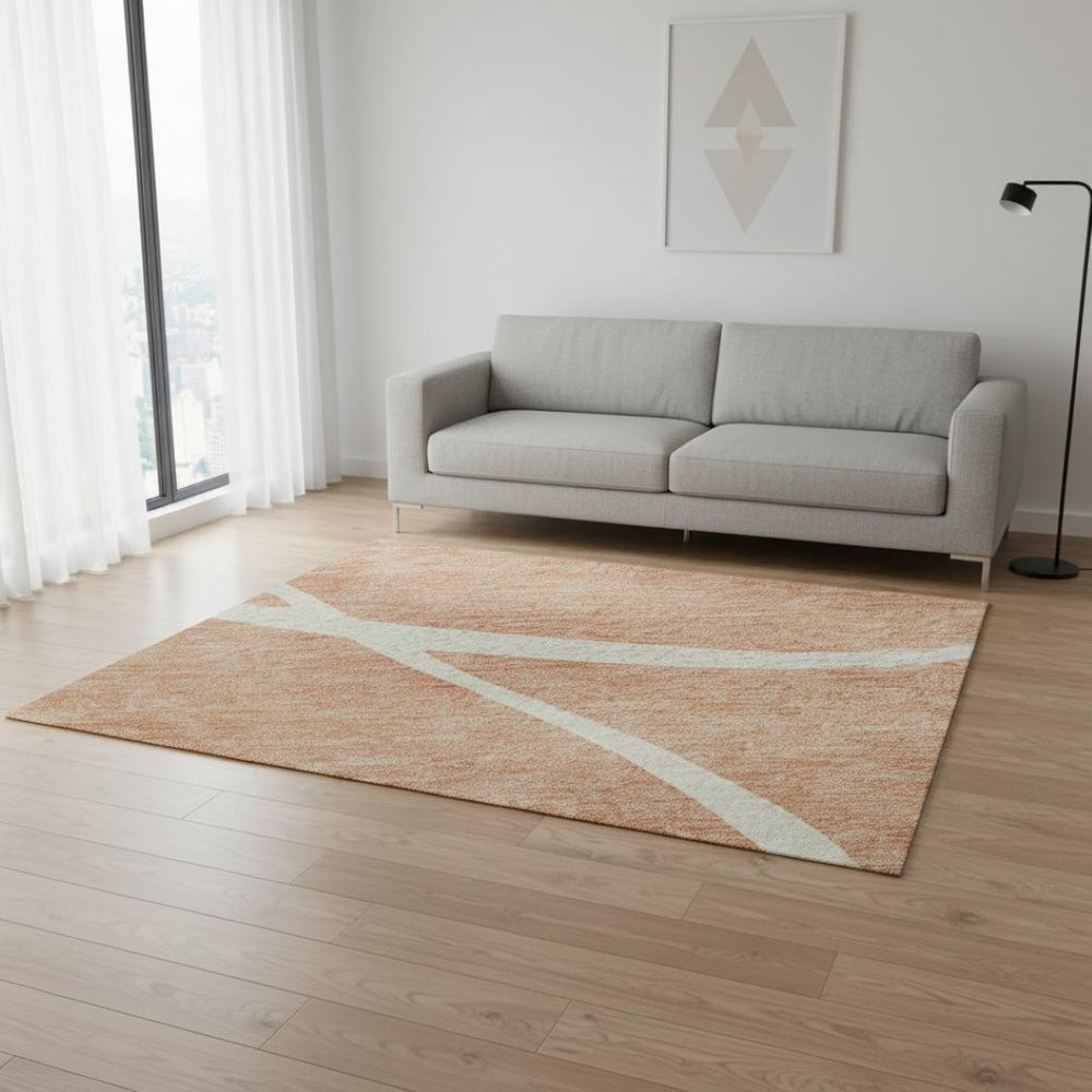 HomeRoots 5' X 8' Salmon and Ivory Abstract Washable Area Rug – Stylish, Durable, Stain-Resistant Design for Homes 678678