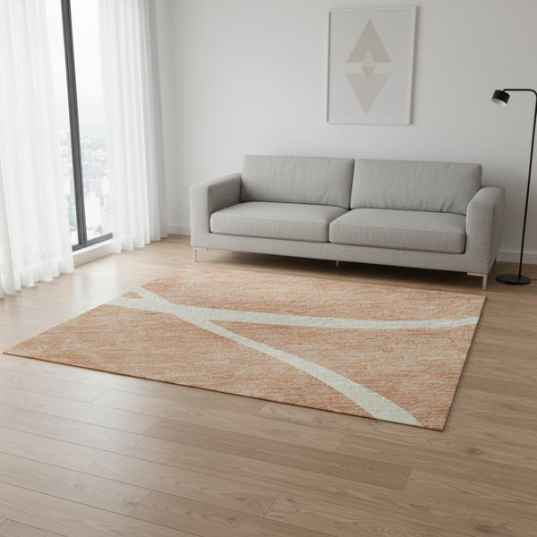 HomeRoots 5' X 8' Salmon and Ivory Abstract Washable Area Rug – Stylish, Durable, Stain-Resistant Design for Homes 678678