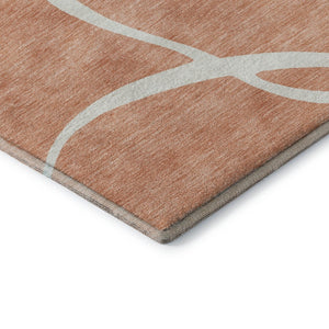 HomeRoots 8' Salmon and Ivory Round Rug – Washable, UV-Protected, Stylish Abstract Design for Modern Spaces 678679