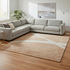 HomeRoots 8' X 10' Salmon & Ivory Abstract Washable Area Rug - UV Protected, Stylish & Stain-Resistant Comfort 678680