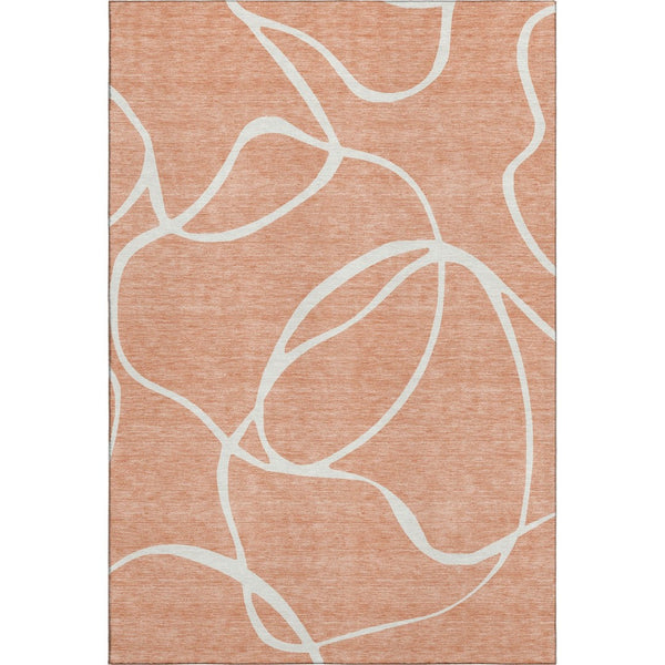 HomeRoots 8' X 10' Salmon & Ivory Abstract Washable Area Rug - UV Protected, Stylish & Stain-Resistant Comfort 678680
