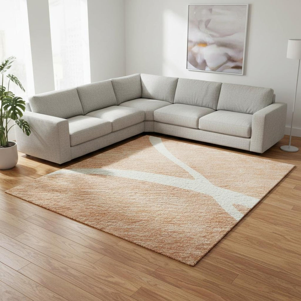 HomeRoots 9' X 12' Salmon and Ivory Abstract Washable Area Rug – Stylish, Durable, UV-Protected for High-Traffic Spaces 678681