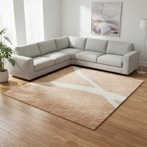 HomeRoots 9' X 12' Salmon and Ivory Abstract Washable Area Rug – Stylish, Durable, UV-Protected for High-Traffic Spaces 678681