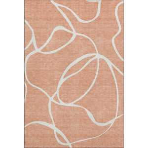 HomeRoots 10' Salmon and Ivory Abstract Area Rug - Washable, UV-Protected, Modern Design for High-Traffic Spaces 678682