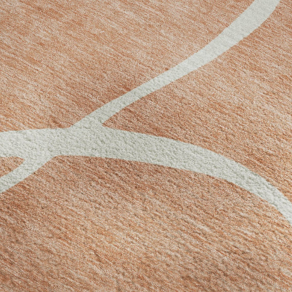 HomeRoots 10' Salmon and Ivory Abstract Area Rug - Washable, UV-Protected, Modern Design for High-Traffic Spaces 678682