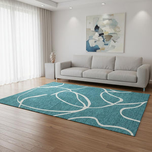 HomeRoots 5' X 8' Stylish Teal and Ivory Abstract Area Rug - Washable, UV-Protected, Durable for Every Space 678684