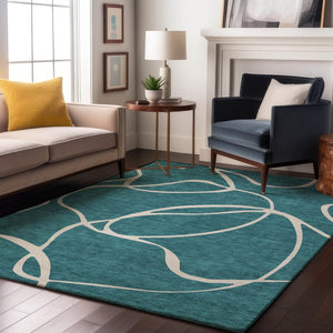 HomeRoots 5' X 8' Stylish Teal and Ivory Abstract Area Rug - Washable, UV-Protected, Durable for Every Space 678684
