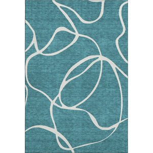 HomeRoots 5' X 8' Stylish Teal and Ivory Abstract Area Rug - Washable, UV-Protected, Durable for Every Space 678684