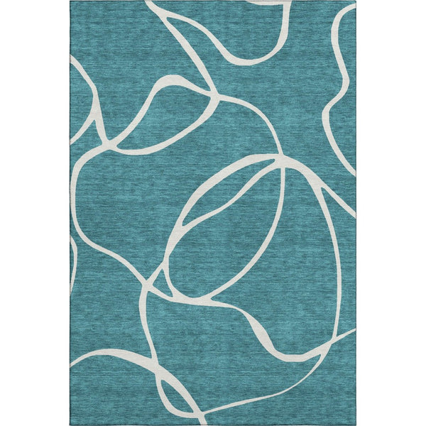 HomeRoots 5' X 8' Stylish Teal and Ivory Abstract Area Rug - Washable, UV-Protected, Durable for Every Space 678684