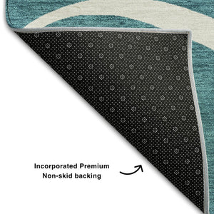 HomeRoots 5' X 8' Stylish Teal and Ivory Abstract Area Rug - Washable, UV-Protected, Durable for Every Space 678684
