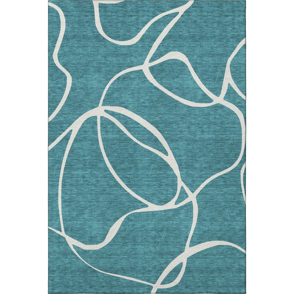 HomeRoots 5' X 8' Stylish Teal and Ivory Abstract Area Rug - Washable, UV-Protected, Durable for Every Space 678684