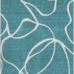 HomeRoots 8' X 10' Teal and Ivory Abstract Washable Area Rug - UV Protected, Stain Resistant for Easy Care! 678686