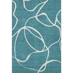 HomeRoots 8' X 10' Teal and Ivory Abstract Washable Area Rug - UV Protected, Stain Resistant for Easy Care! 678686