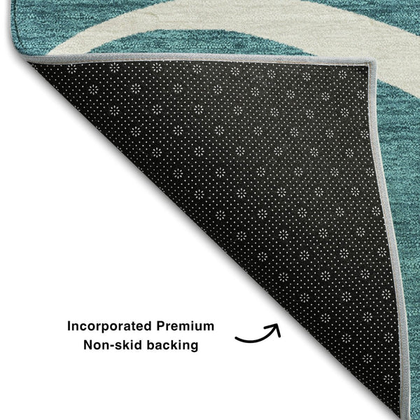 HomeRoots 9' X 12' Teal & Ivory Abstract Area Rug - Washable, UV-Protected, Durable for High-Traffic Spaces 678687