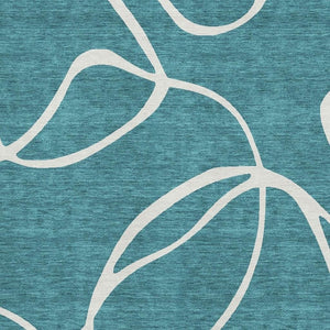 HomeRoots 9' X 12' Teal & Ivory Abstract Area Rug - Washable, UV-Protected, Durable for High-Traffic Spaces 678687