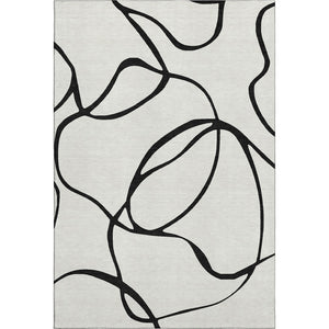 HomeRoots 5' X 8' White and Black Abstract Area Rug - Washable, UV Protected, Stylish for High-Traffic Spaces 678690