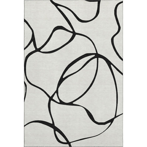 HomeRoots 5' X 8' White and Black Abstract Area Rug - Washable, UV Protected, Stylish for High-Traffic Spaces 678690