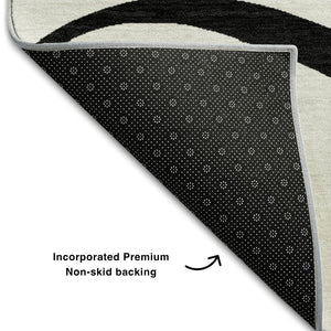 HomeRoots 5' X 8' White and Black Abstract Area Rug - Washable, UV Protected, Stylish for High-Traffic Spaces 678690