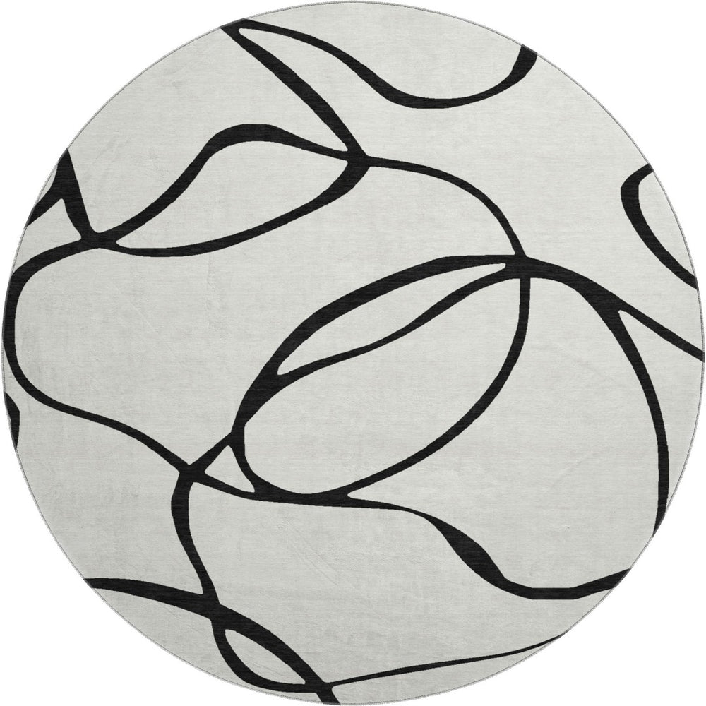 HomeRoots 8' Stylish Washable Round Rug with Abstract Black and White Design, UV Protection & Durability 678691