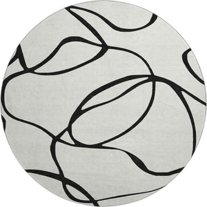 HomeRoots 8' Stylish Washable Round Rug with Abstract Black and White Design, UV Protection & Durability 678691