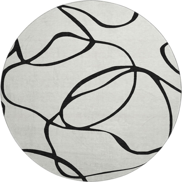 HomeRoots 8' Stylish Washable Round Rug with Abstract Black and White Design, UV Protection & Durability 678691