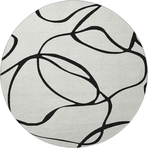 HomeRoots 8' Stylish Washable Round Rug with Abstract Black and White Design, UV Protection & Durability 678691