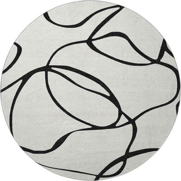 HomeRoots 8' Stylish Washable Round Rug with Abstract Black and White Design, UV Protection & Durability 678691