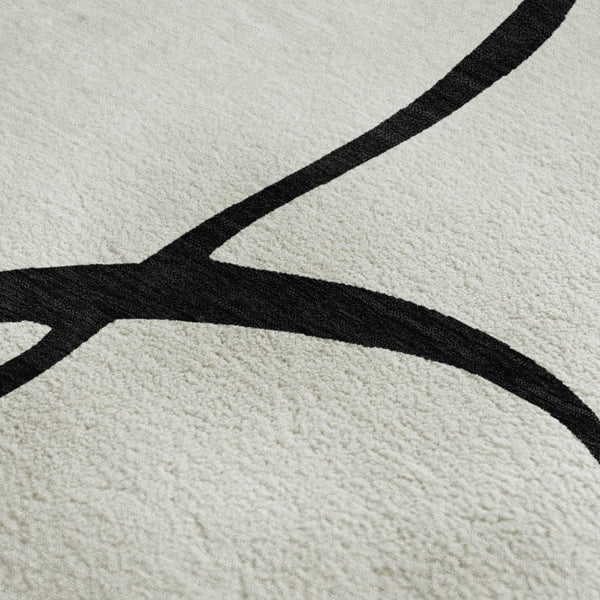 HomeRoots 10' X 14' Stylish White & Black Abstract Washable Area Rug with UV Protection for Modern Homes 678694