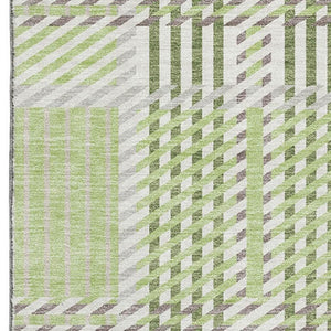 HomeRoots 5' X 8' Artichoke Green Plaid Area Rug – Washable, UV-Protected, Soft & Durable for Homes with Pets 678696