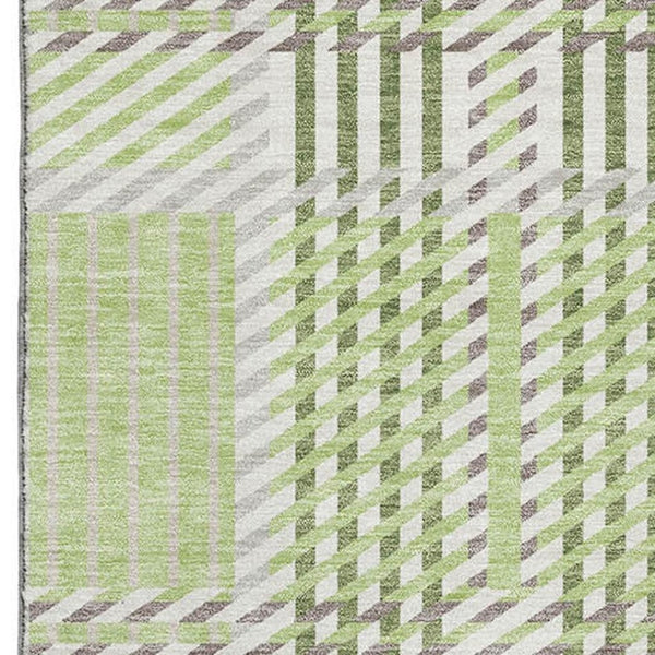 HomeRoots 5' X 8' Artichoke Green Plaid Area Rug – Washable, UV-Protected, Soft & Durable for Homes with Pets 678696