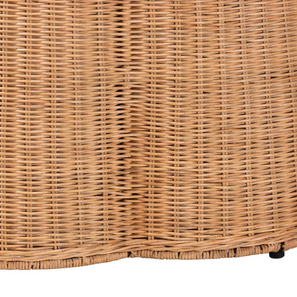 English Elm Scallop Handwoven Rattan Round Ottoman with Cushion Coastal Boho Footrest Accent B2750P467848