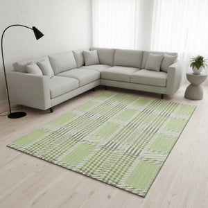 HomeRoots 8' X 10' Artichoke Green Plaid Area Rug – Washable, UV-Protected, Stylishly Durable for Homes with Kids 678698