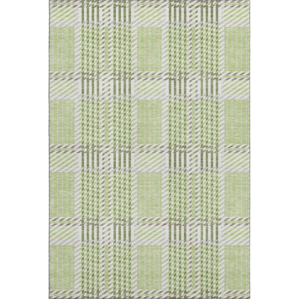 HomeRoots 8' X 10' Artichoke Green Plaid Area Rug – Washable, UV-Protected, Stylishly Durable for Homes with Kids 678698