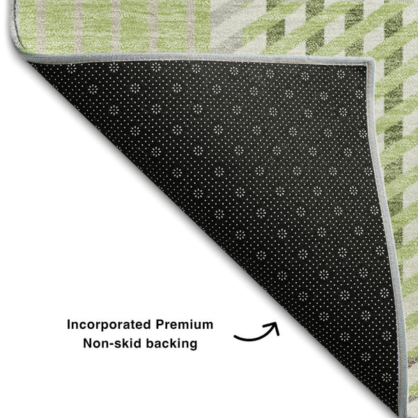 HomeRoots 8' X 10' Artichoke Green Plaid Area Rug – Washable, UV-Protected, Stylishly Durable for Homes with Kids 678698