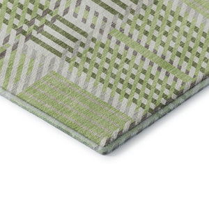 HomeRoots 8' X 10' Artichoke Green Plaid Area Rug – Washable, UV-Protected, Stylishly Durable for Homes with Kids 678698