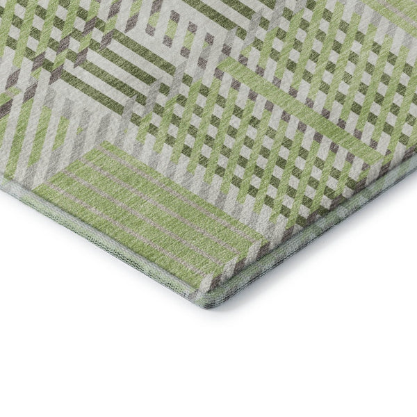 HomeRoots 8' X 10' Artichoke Green Plaid Area Rug – Washable, UV-Protected, Stylishly Durable for Homes with Kids 678698